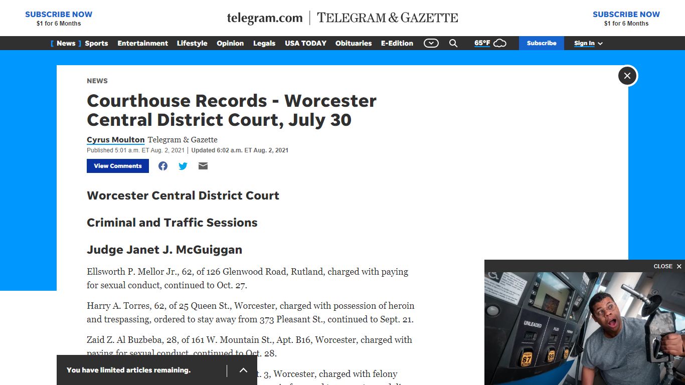 Courthouse Records - Worcester Central District Court, July 30